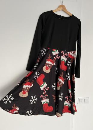 Новорічна сукня з оленями сукня для фотосесії новорічної чорне плаття з оленями святкова новорічна сукня1 фото