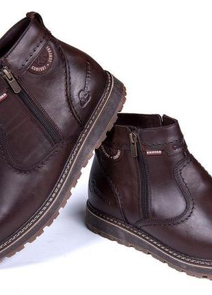 Мужские зимние кожаные ботинки kristan city traffic brown2 фото