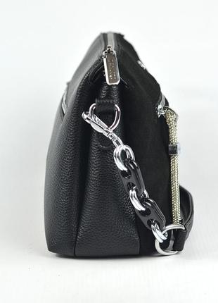 Сумка жіноча маленька чорна із натуральної замші, молодіжна замшева міні сумочка на плече8 фото