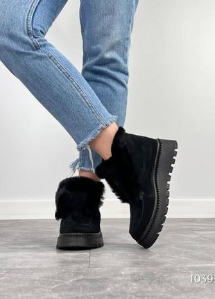 Стильные ботиночки, черные, натуральная замша, зима9 фото