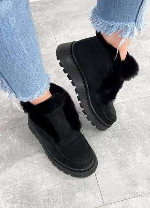 Стильные ботиночки, черные, натуральная замша, зима4 фото