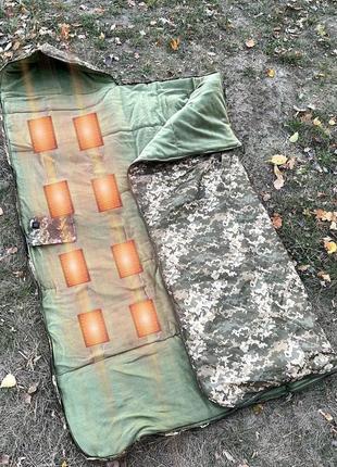 Спальний мішок зимовий з підігрівом до -30 спальник 100х243см великий, теплий з флісом та синтепоном. піксель