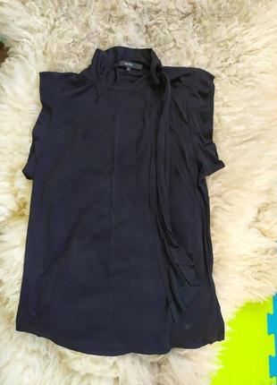 Чорна шовкова  трикотажна базова блуза з бантом gucci