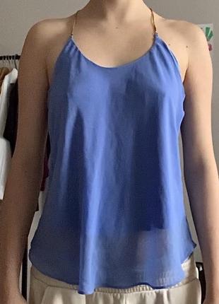Легкая красивая голубая майка/топ с цепочками-бретельками bikbok в стиле zara h&amp;m urban outfitters