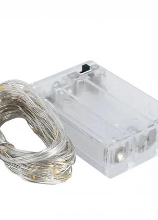 Світлодіодна гірлянда на батарейках, нитка "роса" тепле біле світло 10 метрів 100 led ламп4 фото