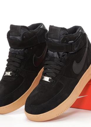 Зимние мужские кроссовки nike apoyo air force 1 high black fur черного цвета мех