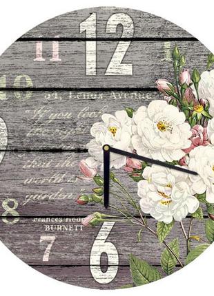 Настінний годинник круглий «квіти» дерев'яний з принтом 36 см