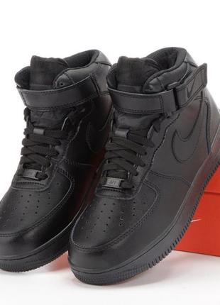 Зимові чоловічі кросівки nike air force 1 high winter black fur чорного кольору хутро