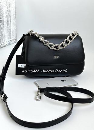 Сумка dkny оригинал кожа!!️ coccinelle donna karan dkny women's sina puffy shoulder bag flap with chain in black/silver4 фото