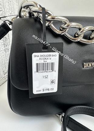 Сумка dkny оригинал кожа!!️ coccinelle donna karan dkny women's sina puffy shoulder bag flap with chain in black/silver6 фото