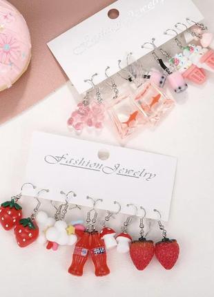 Набір жіночих сережок-крапель зі смоли, дитячі сережки 10 шт, прикраси з дизайном, сережки-краплі для дівчаток3 фото