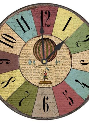 Настенные часы круглые «воздушный шар» деревянные с принтом 36 см1 фото