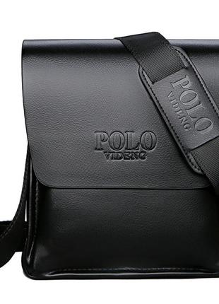 Мужская сумка через плечо polo videng барсетка сумка-планшет часы в подарок черный