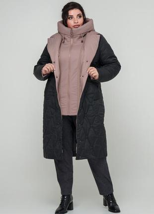 Пальто жіноче зімове тепле з капуром розміри: 50-603 фото