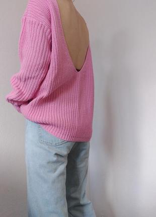 Розовий светр з відкритою спиною джемпер пуловер реглан лонгслів оверсайз светр рожевий