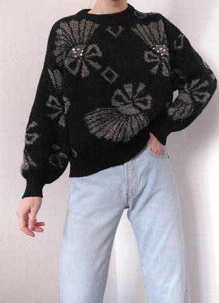 Винтажный свитер черный джемпер укороченный пуловер реглан лонгслив кофта винтаж свитер iшерсть2 фото