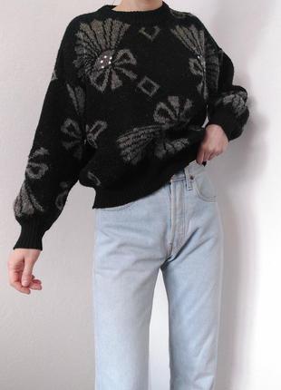 Винтажный свитер черный джемпер укороченный пуловер реглан лонгслив кофта винтаж свитер iшерсть6 фото