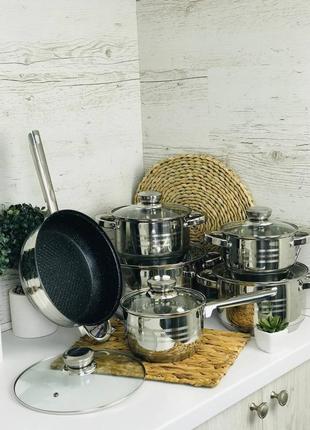 Набор посуды из нержавеющей стали 12 предметов bohmann ❤️2 фото