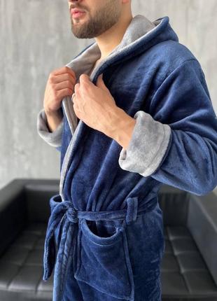 Чоловічий махровий халат синього кольору2 фото