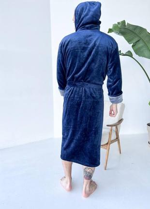 Чоловічий махровий халат синього кольору8 фото