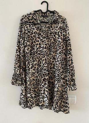 Платье свободного кроя с воланом леопардовый принт вискоза длинный рукав primark