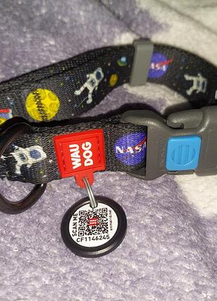 Ошейник для собак waudog nylon с qr паспортом, рисунок "nasa", пластиковый фастекс
 .