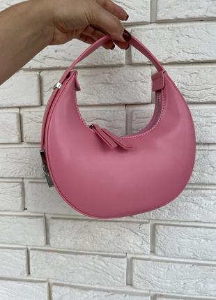 Розовая сумка багет из экокожи4 фото