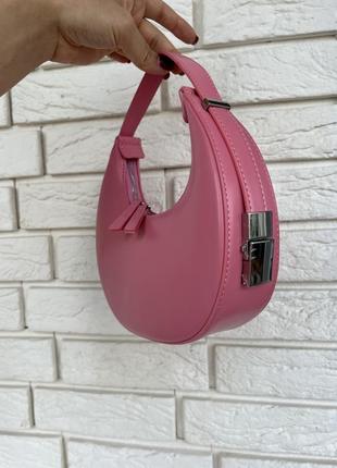 Розовая сумка багет из экокожи2 фото