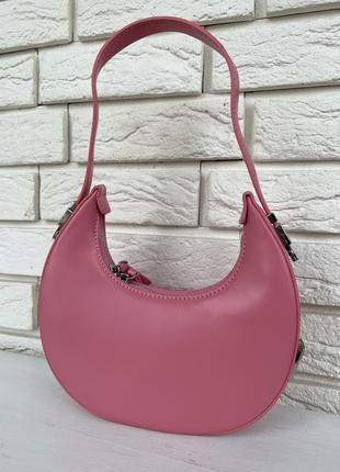 Розовая сумка багет из экокожи8 фото