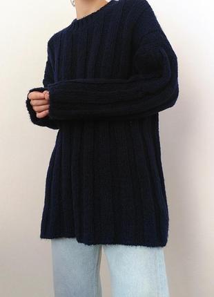 Синий свитер оверсайз джемпер пуловер реглан лонгслив кофта теплый свитер шерсть джемпер2 фото