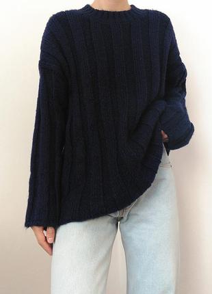 Синий свитер оверсайз джемпер пуловер реглан лонгслив кофта теплый свитер шерсть джемпер3 фото