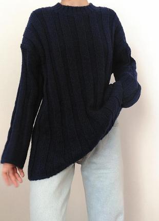 Синий свитер оверсайз джемпер пуловер реглан лонгслив кофта теплый свитер шерсть джемпер8 фото