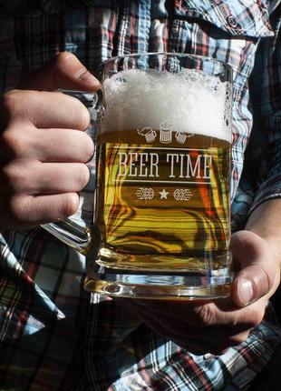 Кухоль для пива "beer time" з ручкою, англійська, крафтова коробка3 фото