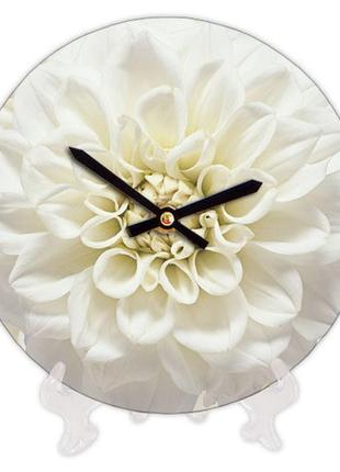 Часы настенные круглые «белый цветок» деревянные с принтом 18 см