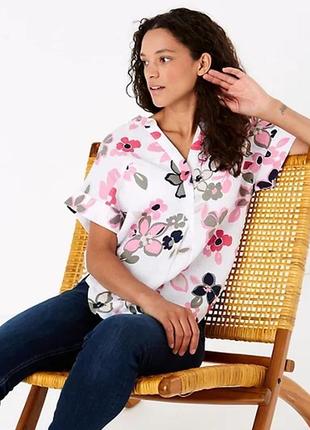 Льняная блуза в цветочный принт xl от marks&spencer1 фото