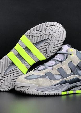 Зимові чоловічі кросівки adidas niteball winter grey light green fur сірого з салатовим кольорів з хутром