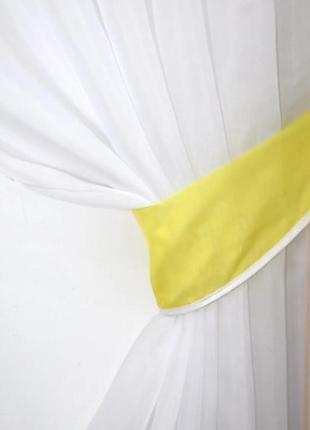 Комплект вишуканих коротких штор на кухню (280х170см) з ламбрекеном. колір жовтий з білим4 фото
