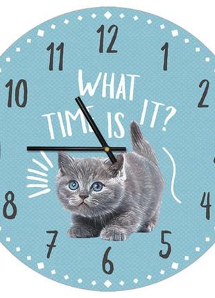 Настенные часы круглые «what time is it?» деревянные с принтом 36 см