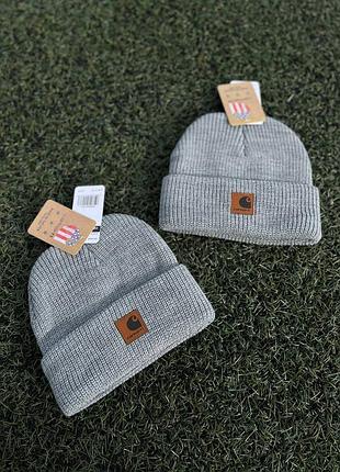 Шапка carhartt вʼязана сіра grey, шапка кархарт чоловіча/підліткова купити зима/осінь