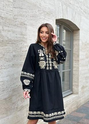 Платье вышиванка женское черное