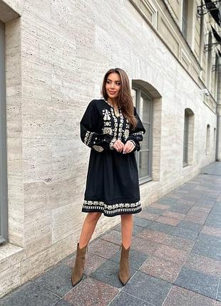 Платье вышиванка женское черное