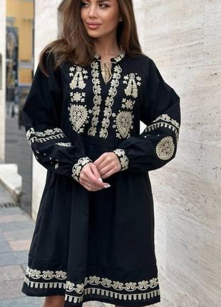Платье вышиванка женское черное