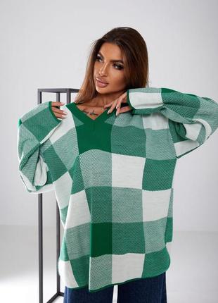 Жіночий джемпер туніка, светр в стилі оверсайз, кофта у клітинку в'язана s, m, l, xl