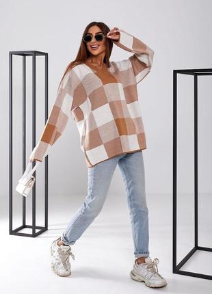 Женский джемпер туника, свитер в стиле оверсайз, кофта в клетку вязаная s, m, l, xl2 фото