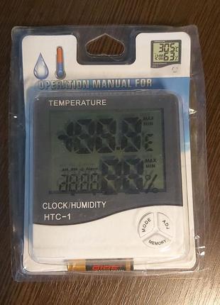 Електронний термометр-гігрометр з годинником digital htc-12 фото