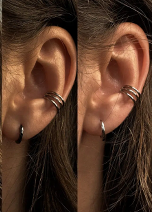 Серьги кольца серебряные родий или черные, 10 или 12 мм, сережки конго минимализм, серебро 925 пробы