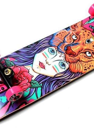 Скейтборд деревянный от fish skateboard girl and tiger, скейт fish