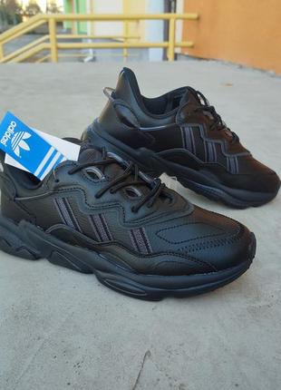 Кросівки чоловічі adidas ozweego black, адідас озвіго чорні. топ якість! шкіра!7 фото