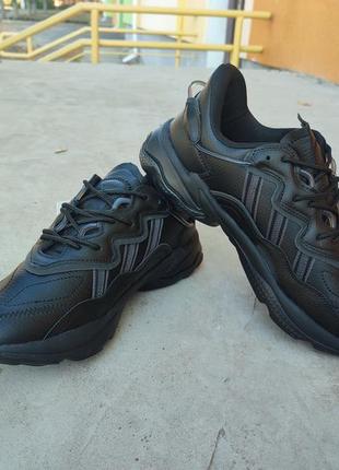 Кросівки чоловічі adidas ozweego black, адідас озвіго чорні. топ якість! шкіра!9 фото