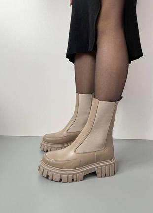 Жіночі зимові челсі замшеві черевики високі з хутром біжеві чоботи теплі 36-405 фото